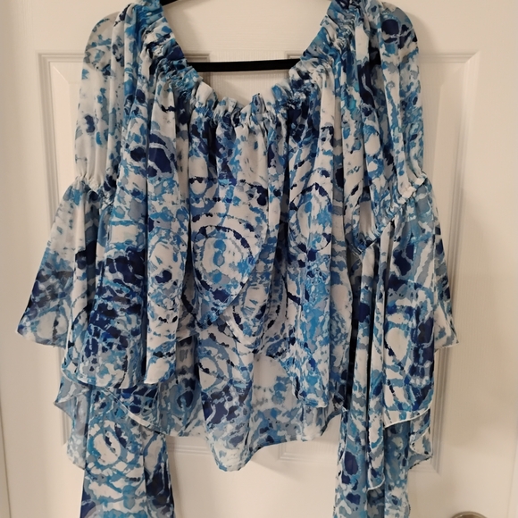 Tops - Blue Tie-Dye Off-Shoulder Women's Top